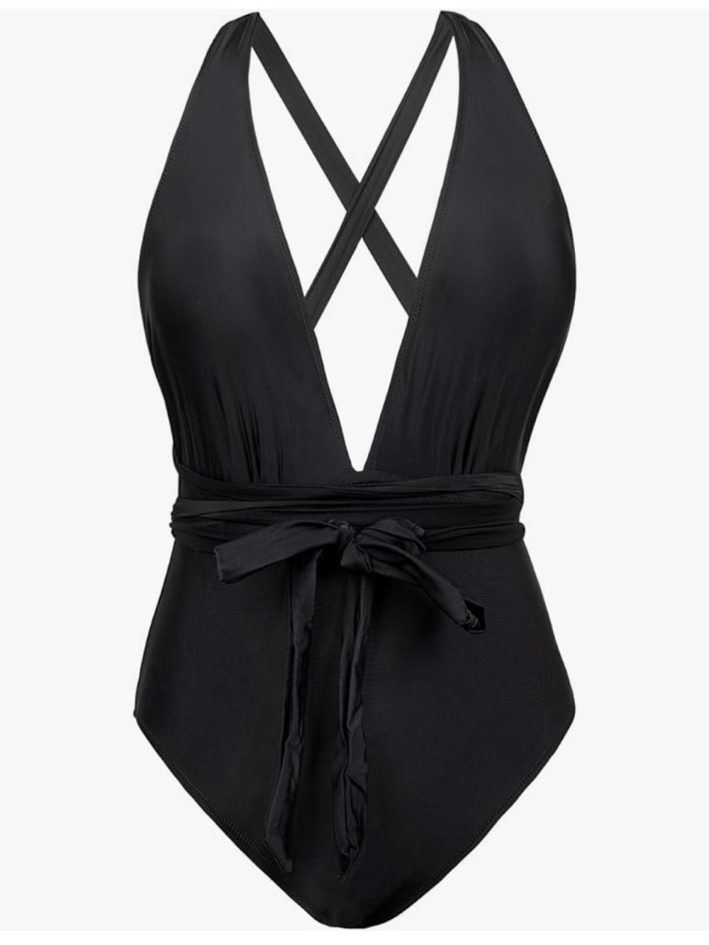 Cupshe Black Deep V Cross-Back One-Piece Swimsuit